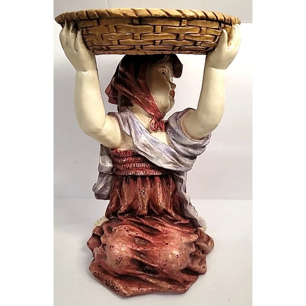 1998 Chrisdon Kneeling Girl with Basket Garden Art Bird Bath/Feeder/Plant Holder